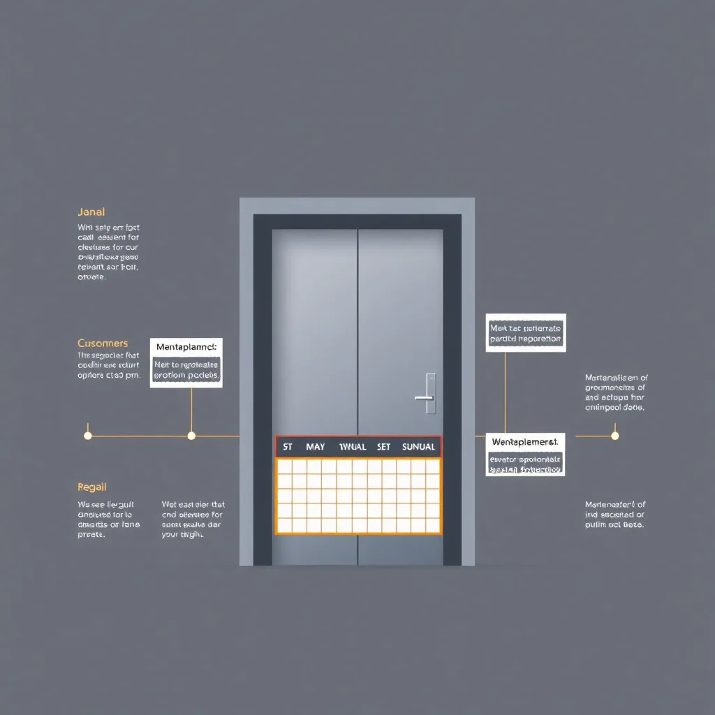 maintenance schedule calendar, elevator service timeline, regular inspection concept, professional industrial illustration